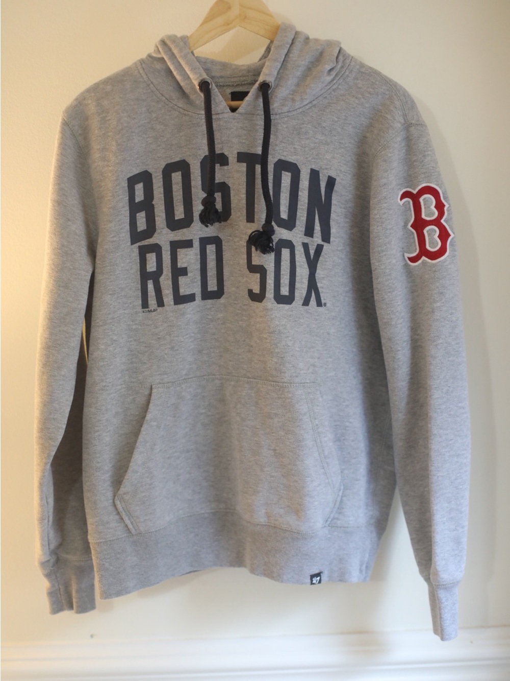 47 Brand Boston Red Sox Gray Hoodie with Red 'B' Sleeve Patch